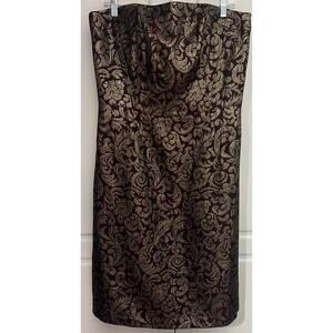 Talbots Burgundy Gold Brocade Strapless Cocktail Party Dress Size 14  NWT